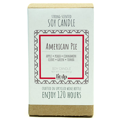 American Pie scented 12 oz. soy candle in upcycled wine bottle - Apple Cinnamon