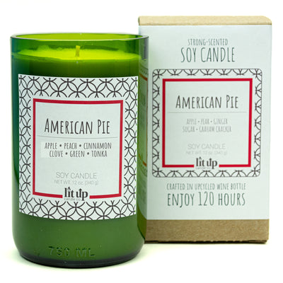 American Pie scented 12 oz. soy candle in upcycled wine bottle - Apple Cinnamon