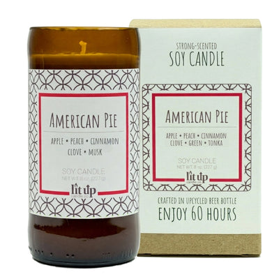 American Pie scented 8 oz. soy candle in upcycled beer bottle - Apple Cinnamon
