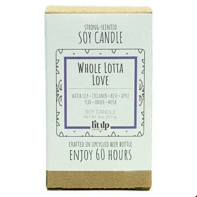 Whole Lotta Love scented 8 oz. soy candle in upcycled beer bottle - FKA Beautiful Day
