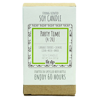 Party Time (4:20) scented 8 oz. soy candle in upcycled beer bottle - FKA Cannabis Flower