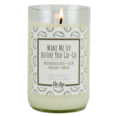 Wake Me Up Before You Go-Go scented 12 oz. soy candle in upcycled wine bottle - FMA Black Coffee