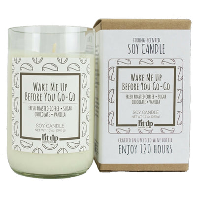 Wake Me Up Before You Go-Go scented 12 oz. soy candle in upcycled wine bottle - FMA Black Coffee