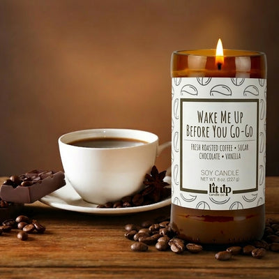 Wake Me Up Before You Go-Go scented 8 oz. soy candle in upcycled beer bottle - FKA Black Coffee