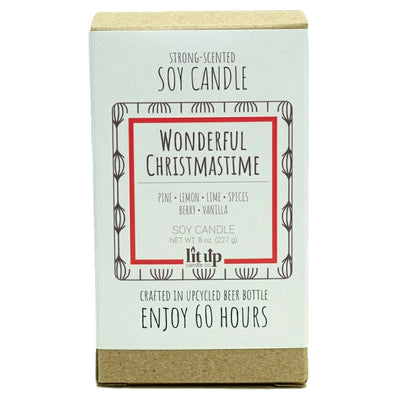 Wonderful Christmastime scented 8 oz. soy candle in upcycled beer bottle - FKA Christmas Hearth