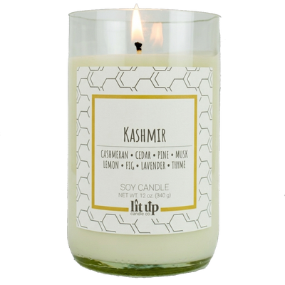 Kashmir scented 12 oz. soy candle in upcycled wine bottle - FKA Cashmere