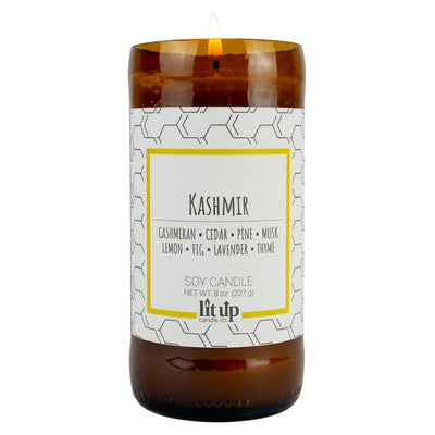 Kashmir scented 8 oz. soy candle in upcycled beer bottle - FKA Cashmere