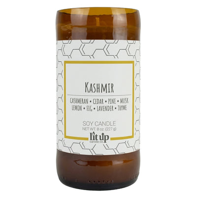 Kashmir scented 8 oz. soy candle in upcycled beer bottle - FKA Cashmere