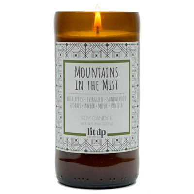 Mountains in the Mist scented 8 oz. soy candle in upcycled beer bottle - FKA Earthen Oak