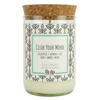 Clear Your Mind scented 12 oz. soy candle in upcycled wine bottle - FKA Eucalyptus Spearmint