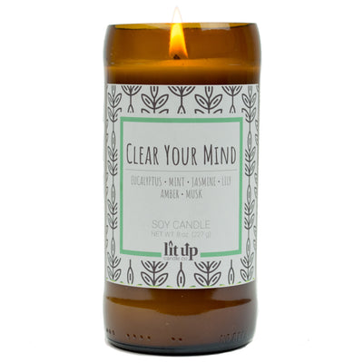 Clear Your Mind scented 8 oz. soy candle in upcycled beer bottle - FKA Eucalyptus Spearmint