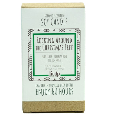 Rocking Around the Christmas Tree scented 8 oz. soy candle in upcycled beer bottle - FKA Frazier Fir