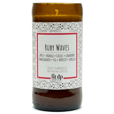 Ruby Waves scented 8 oz. soy candle in upcycled beer bottle