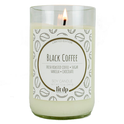 Wake Me Up Before You Go-Go scented 12 oz. soy candle in upcycled wine bottle - FMA Black Coffee