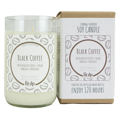 Wake Me Up Before You Go-Go scented 12 oz. soy candle in upcycled wine bottle - FMA Black Coffee