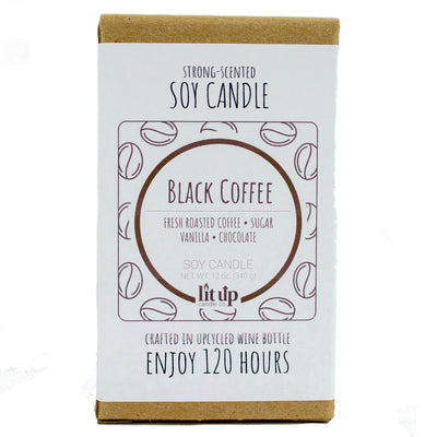 Wake Me Up Before You Go-Go scented 12 oz. soy candle in upcycled wine bottle - FMA Black Coffee