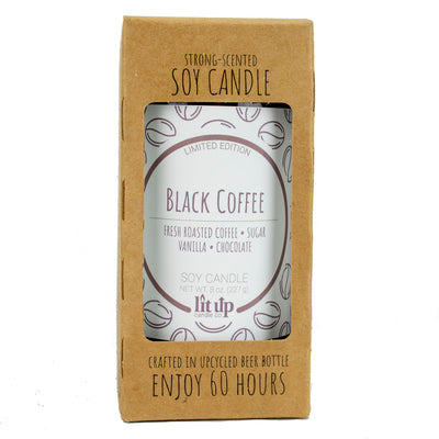 Wake Me Up Before You Go-Go scented 8 oz. soy candle in upcycled beer bottle - FKA Black Coffee