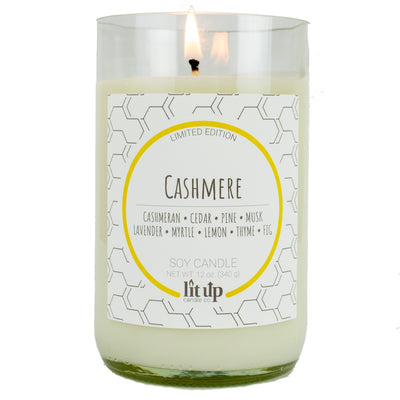 Kashmir scented 12 oz. soy candle in upcycled wine bottle - FKA Cashmere