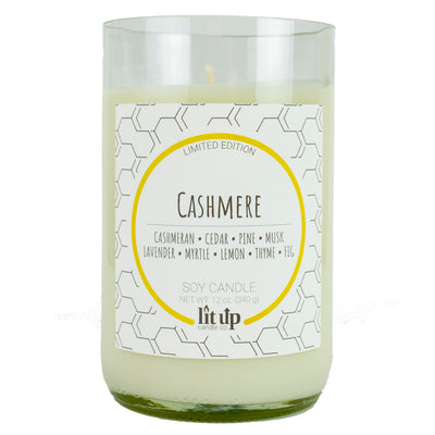 Kashmir scented 12 oz. soy candle in upcycled wine bottle - FKA Cashmere