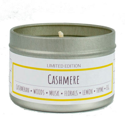 Kashmir scented 3 oz. soy candle in travel tin - FKA Cashmere