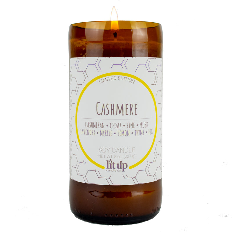 Cashmere scented 8 oz. soy candle in upcycled beer bottle - Limited Edition