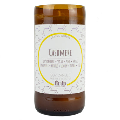 Kashmir scented 8 oz. soy candle in upcycled beer bottle - FKA Cashmere