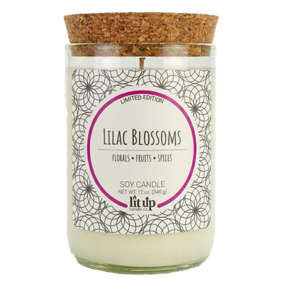 Lilac Blossoms scented 12 oz. soy candle in upcycled wine bottle | Limited Edition