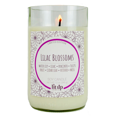 Lilac Blossoms scented 12 oz. soy candle in upcycled wine bottle - Limited Edition