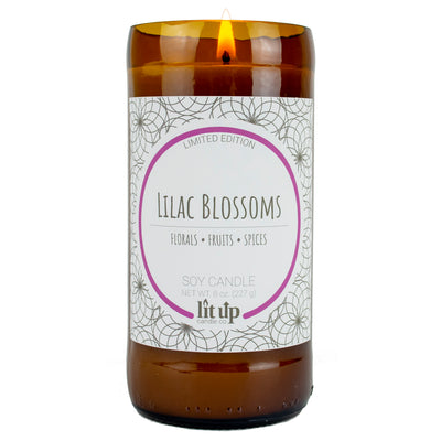 Lilac Blossoms scented 8 oz. soy candle in upcycled beer bottle - Limited Edition