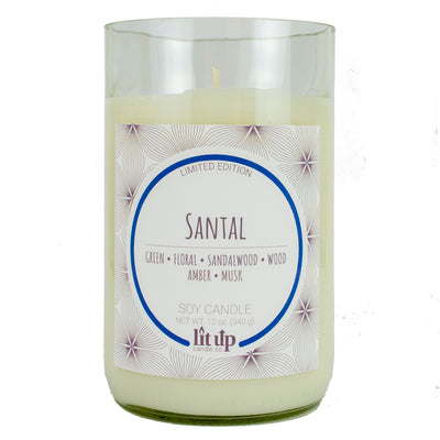 Sharp Dressed Man scented 12 oz. soy candle in upcycled wine bottle - FKA Santal