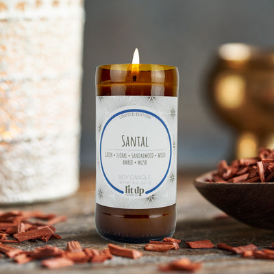 Sharp Dressed Man scented 8 oz. soy candle in upcycled beer bottle - FKA Santal