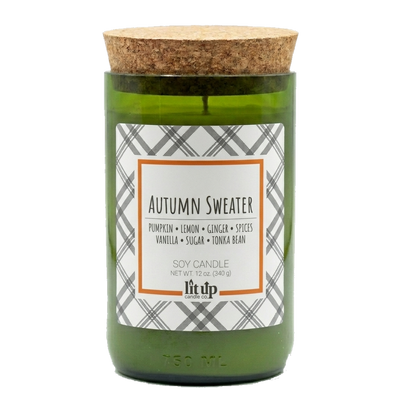 Autumn Sweater scented 12 oz. soy candle in upcycled wine bottle