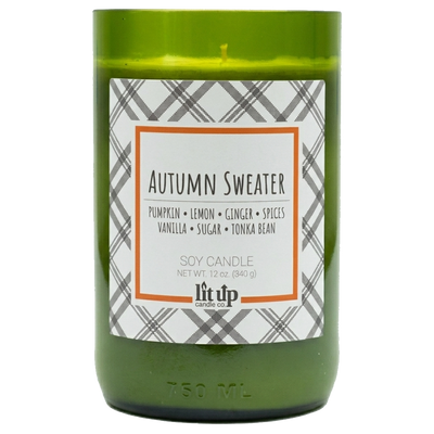 Autumn Sweater scented 12 oz. soy candle in upcycled wine bottle