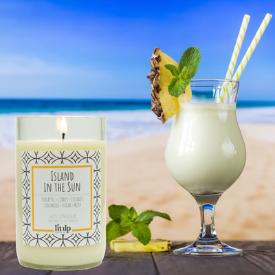 Island in the Sun scented 12 oz. soy candle in upcycled wine bottle - FKA Pineapple Cilantro