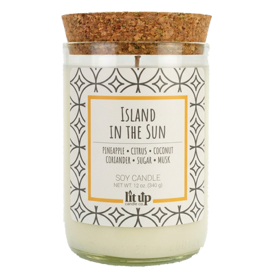 Island in the Sun scented 12 oz. soy candle in upcycled wine bottle - FKA Pineapple Cilantro