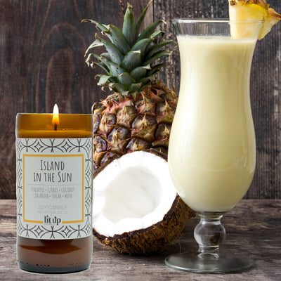 Island in the Sun scented 8 oz. soy candle in upcycled beer bottle - FKA Pineapple Cilantro