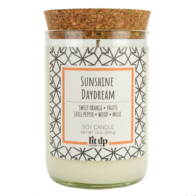 Sunshine Daydream scented 12 oz. soy candle in upcycled wine bottle - FKA Sweet Orange & Chili Pepper