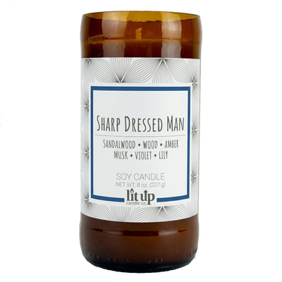 Sharp Dressed Man scented 8 oz. soy candle in upcycled beer bottle - FKA Santal
