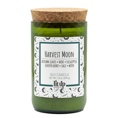 Harvest Moon scented 12 oz. soy candle in upcycled wine bottle