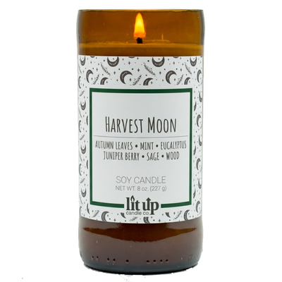 Harvest Moon scented 8 oz. soy candle in upcycled beer bottle