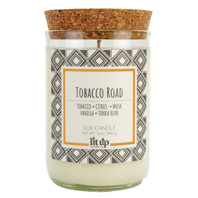 Tobacco Road scented 12 oz. soy candle in upcycled wine bottle - FKA Tobacco Caramel