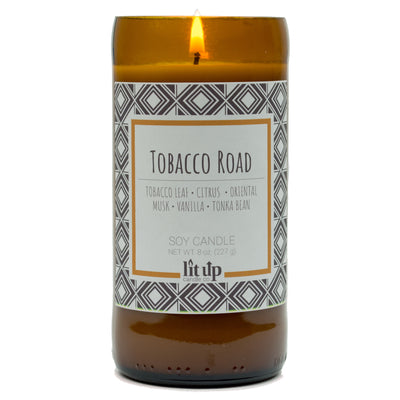 Tobacco Road scented 8 oz. soy candle in upcycled beer bottle - FKA Tobacco Caramel