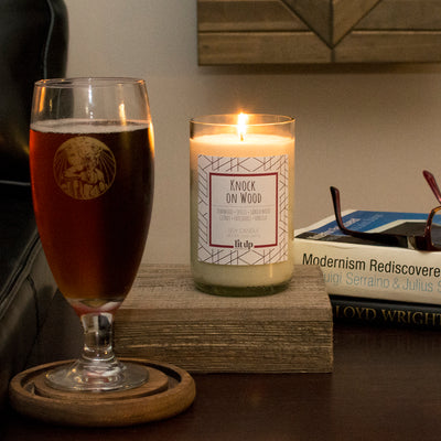 Knock on Wood 12 oz. soy candle in upcycled wine bottle | Teakwood, Sandalwood, Spices