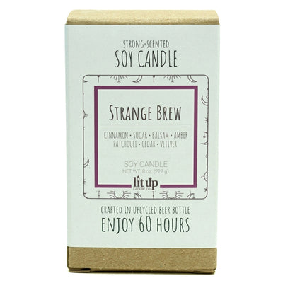 Strange Brew scented 8 oz. soy candle in upcycled beer bottle - FKA Witches Brew