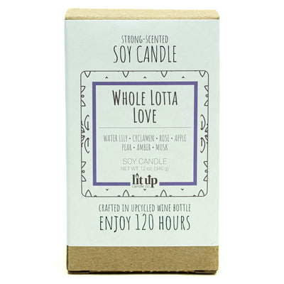 Whole Lotta Love scented 12 oz. soy candle in upcycled wine bottle - FKA Beautiful Day