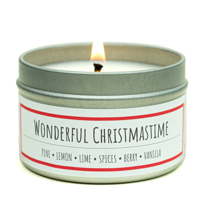 Wonderful Christmastime scented 3 oz. soy candle in travel tin - FKA Christmas Hearth