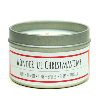 Wonderful Christmastime scented 3 oz. soy candle in travel tin - FKA Christmas Hearth
