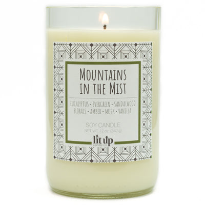 Mountains in the Mist scented 12 oz. soy candle in upcycled wine bottle - FKA Earthen Oak
