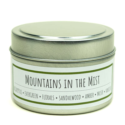 Mountains in the Mist scented 3 oz. soy candle in travel tin - FKA Earthen Oak