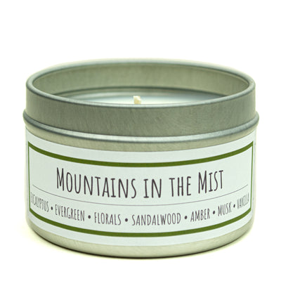 Mountains in the Mist scented 3 oz. soy candle in travel tin - FKA Earthen Oak